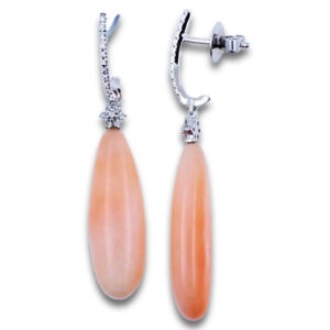 Pendientes largos de coral y diamantes