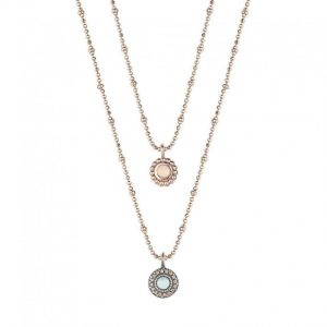 Rose gold-plated silver SUNFIELD pendant, circonitas color cava, rose quartz and chalcedony