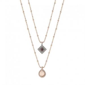 Rose gold-plated silver SUNFIELD pendant, circonitas color cava, rose quartz and chalcedony