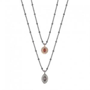 Rose gold-plated silver SUNFIELD pendant, rose quartz and zircons