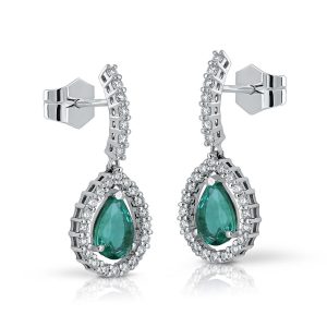 Pendientes Esmeralda y Diamantes largo pavé