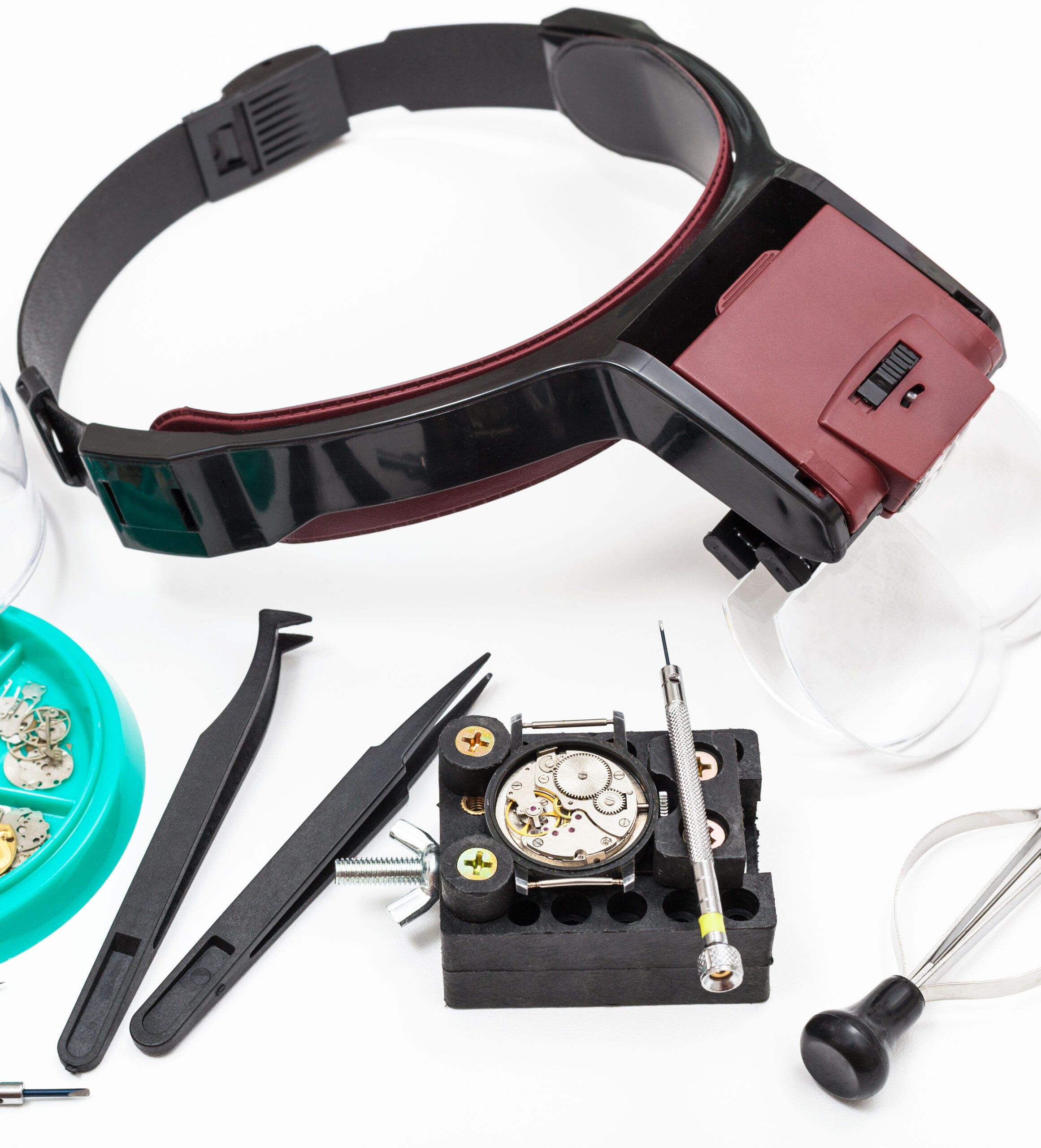 various tools with head-mounted magnifier