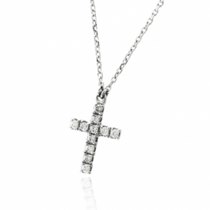 White gold diamond cross choker