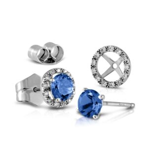 Detachable sapphire earrings and pave diamond border