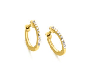 Pendientes aros de oro amarillo con diamantes, joyería de calidad en Murcia.