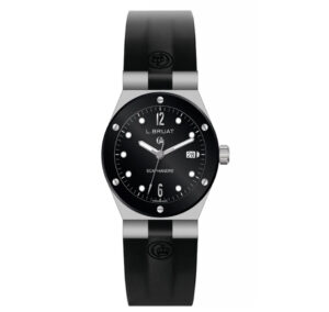 Reloj de pulsera L.BRUAT Scaphandre con correa negra y esfera negra.