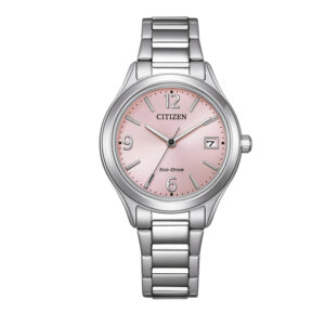 Reloj Citizen Mujer Sporty con esfera rosa y pulsera de acero inoxidable.
