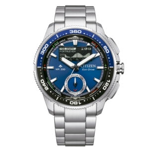 Reloj Citizen Promaster Aqualand Eco Drive con esfera azul y funciones avanzadas.